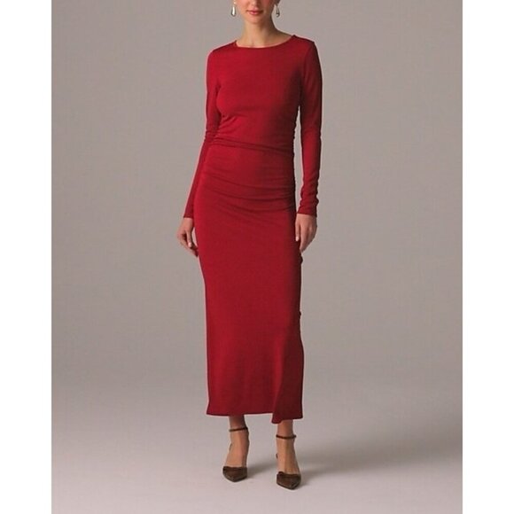 J Crew Womens Dress Sz XS Sangria Red Long Sleeve Jersey Crepe Midi Minimalist - Picture 1 of 5